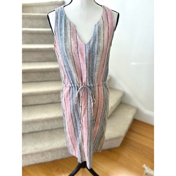 DREW Anthropologie Pink & Blue Linen Blend Shift Dress - Picture 1 of 6